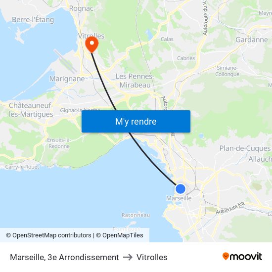 Marseille, 3e Arrondissement to Vitrolles map