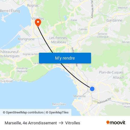 Marseille, 4e Arrondissement to Vitrolles map