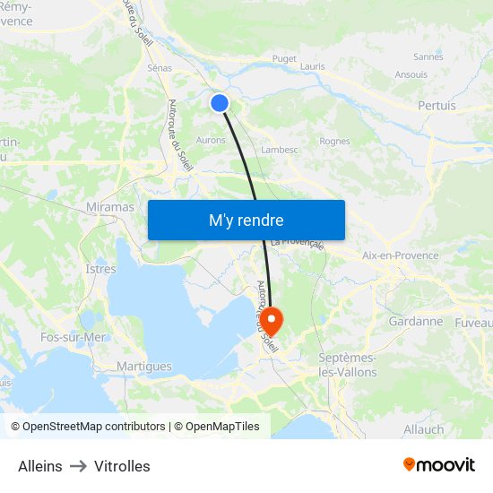 Alleins to Vitrolles map