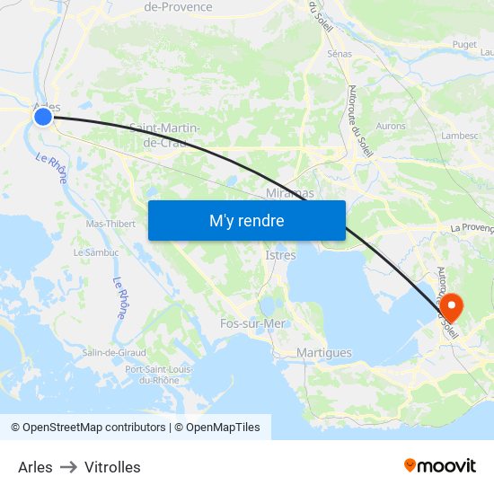 Arles to Vitrolles map