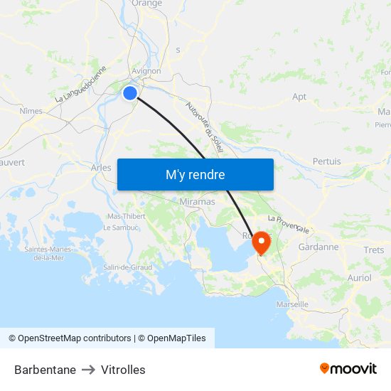 Barbentane to Vitrolles map