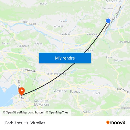 Corbières to Vitrolles map