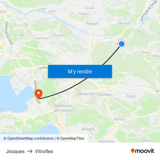 Jouques to Vitrolles map