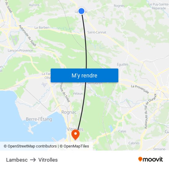 Lambesc to Vitrolles map