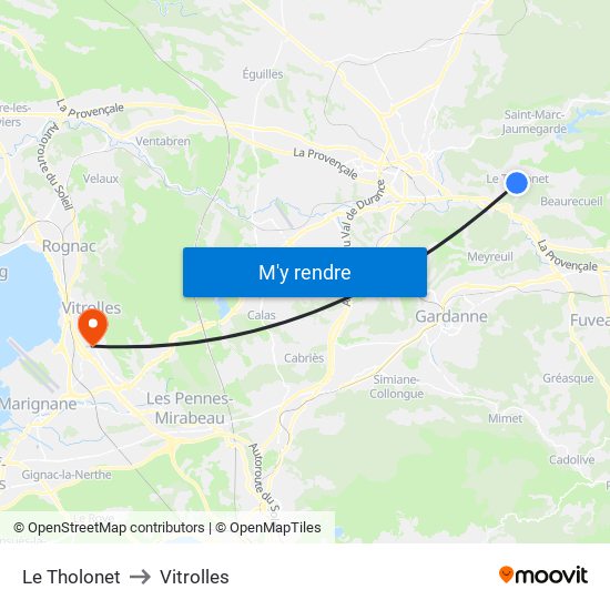 Le Tholonet to Vitrolles map