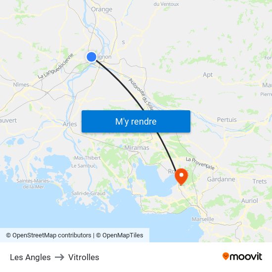 Les Angles to Vitrolles map