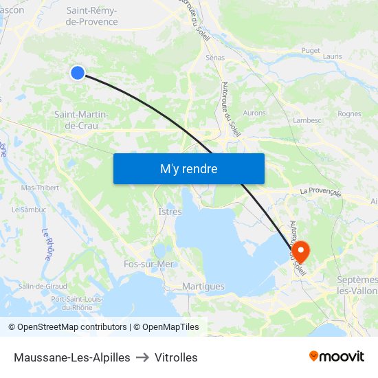 Maussane-Les-Alpilles to Vitrolles map