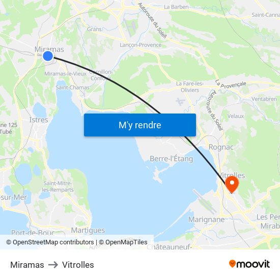 Miramas to Vitrolles map