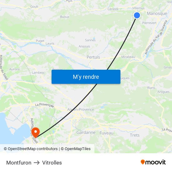 Montfuron to Vitrolles map