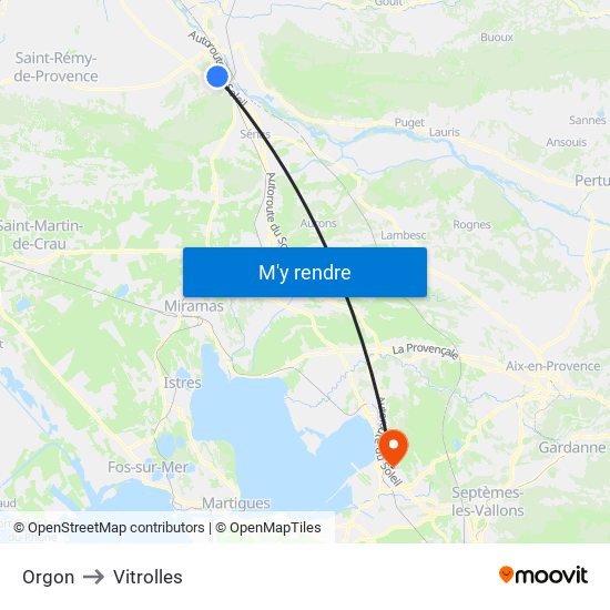 Orgon to Vitrolles map