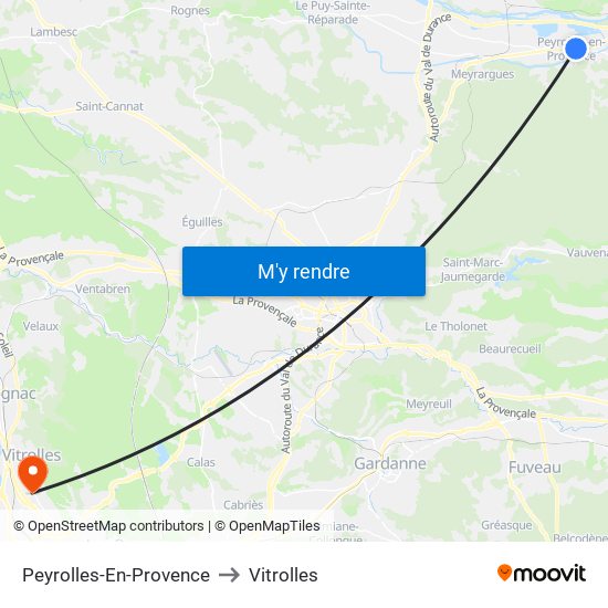 Peyrolles-En-Provence to Vitrolles map