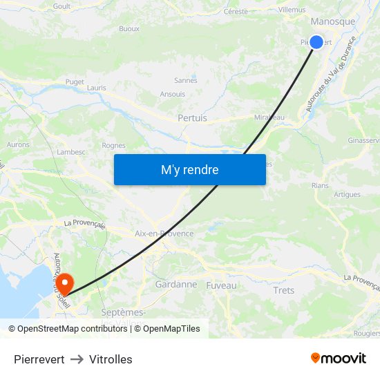 Pierrevert to Vitrolles map