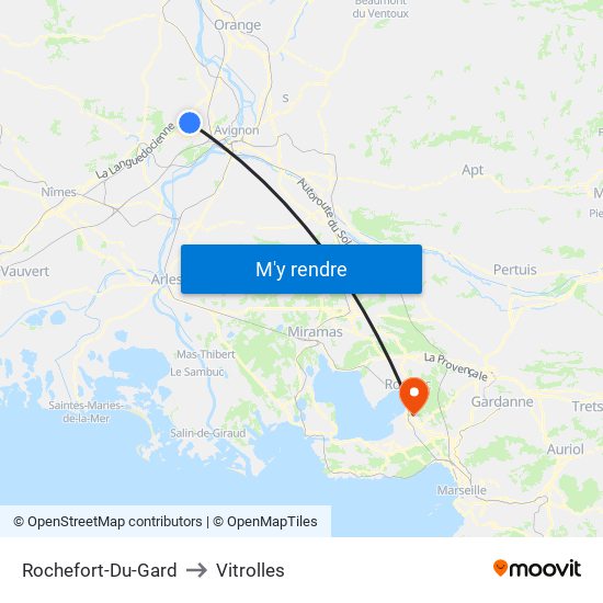 Rochefort-Du-Gard to Vitrolles map