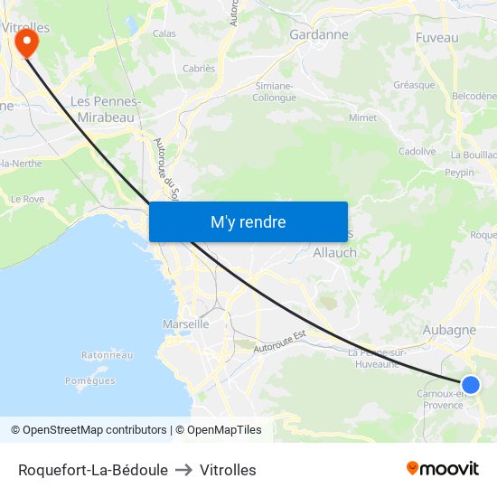 Roquefort-La-Bédoule to Vitrolles map