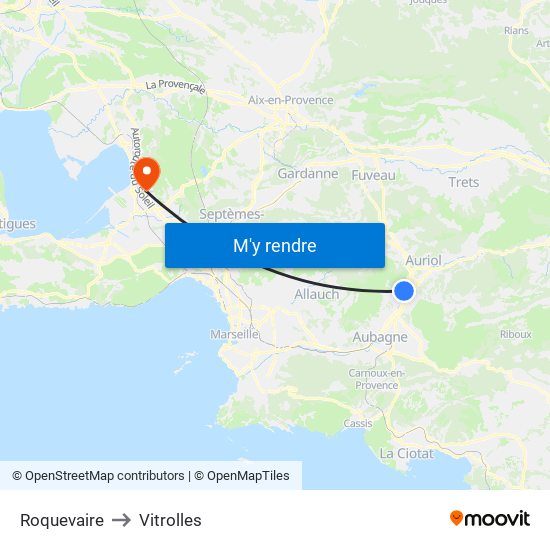 Roquevaire to Vitrolles map