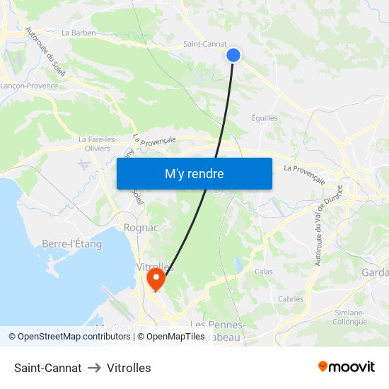 Saint-Cannat to Vitrolles map