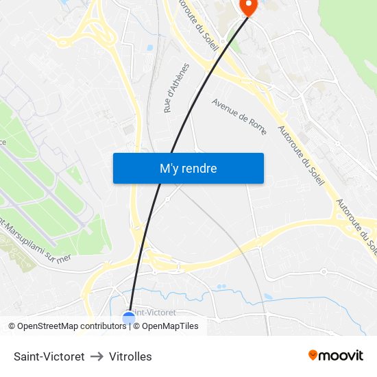 Saint-Victoret to Vitrolles map