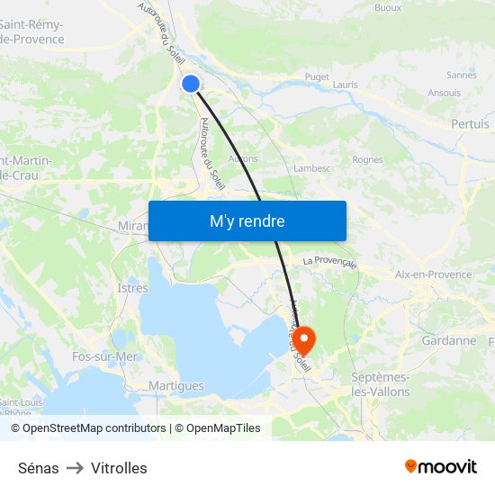 Sénas to Vitrolles map