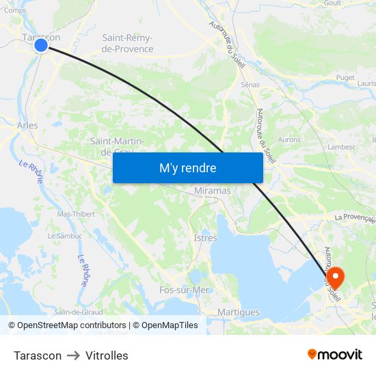 Tarascon to Vitrolles map