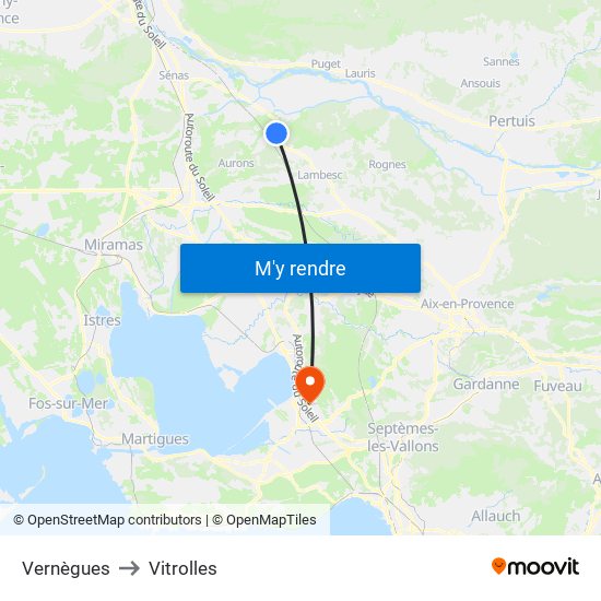 Vernègues to Vitrolles map