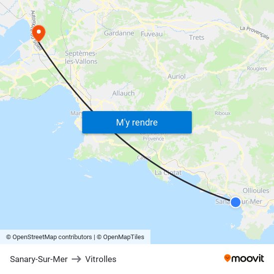 Sanary-Sur-Mer to Vitrolles map