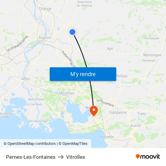 Pernes-Les-Fontaines to Vitrolles map