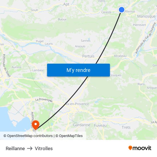 Reillanne to Vitrolles map