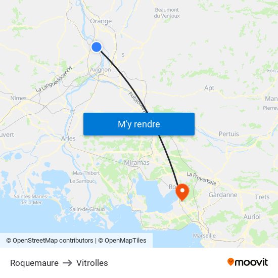 Roquemaure to Vitrolles map