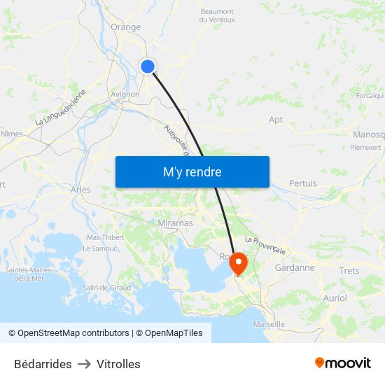 Bédarrides to Vitrolles map