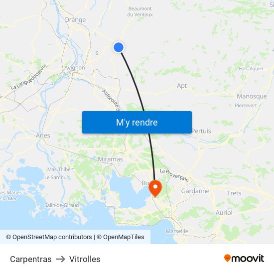 Carpentras to Vitrolles map