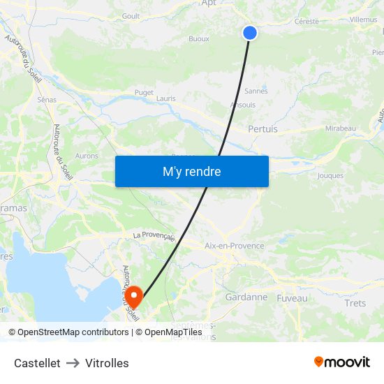 Castellet to Vitrolles map