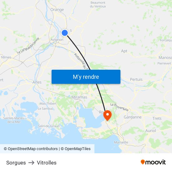 Sorgues to Vitrolles map