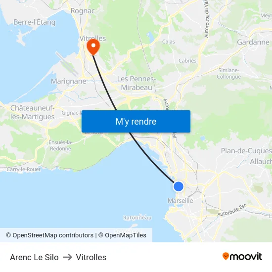 Arenc Le Silo to Vitrolles map