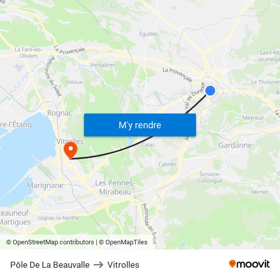 Pôle De La Beauvalle to Vitrolles map