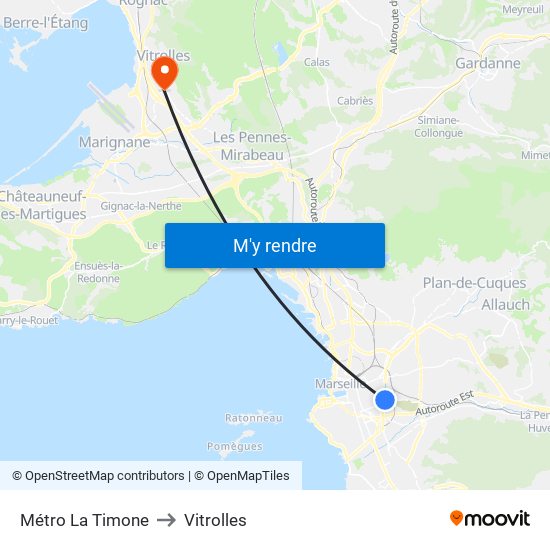 Métro La Timone to Vitrolles map