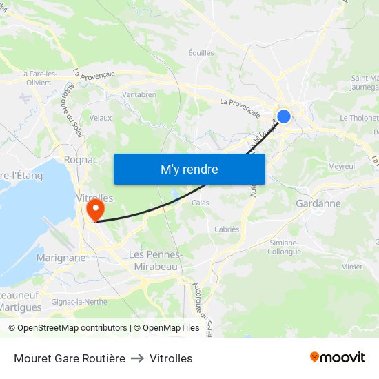 Mouret Gare Routière to Vitrolles map