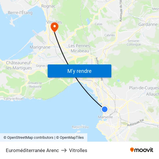 Euroméditerranée Arenc to Vitrolles map