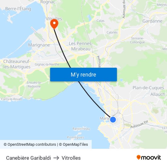 Canebière Garibaldi to Vitrolles map