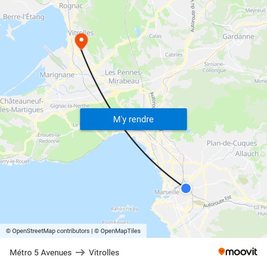 Métro 5 Avenues to Vitrolles map