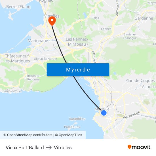 Vieux Port Ballard to Vitrolles map