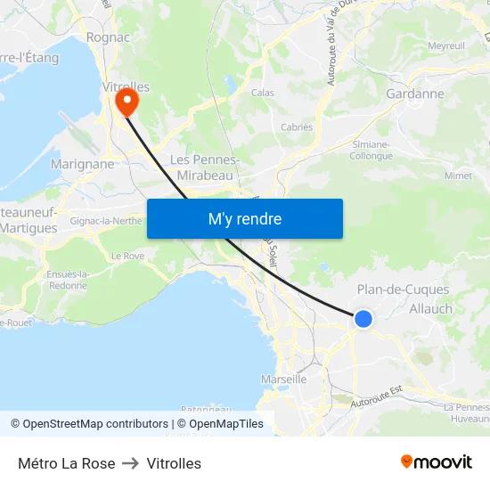 Métro La Rose to Vitrolles map