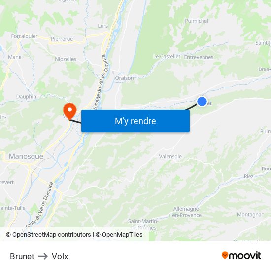 Brunet to Volx map