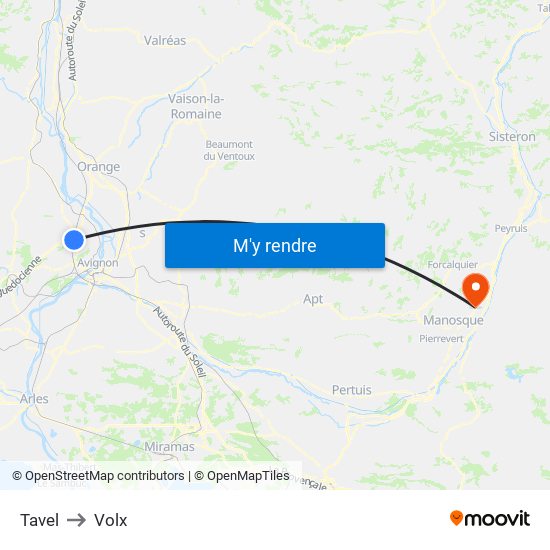 Tavel to Volx map