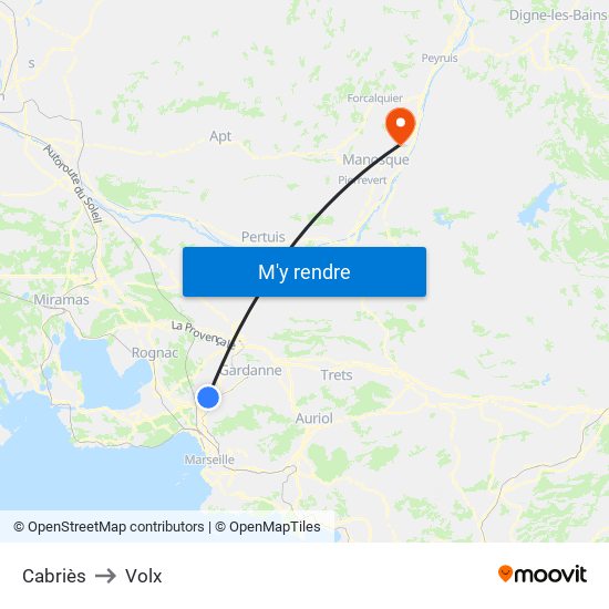 Cabriès to Volx map