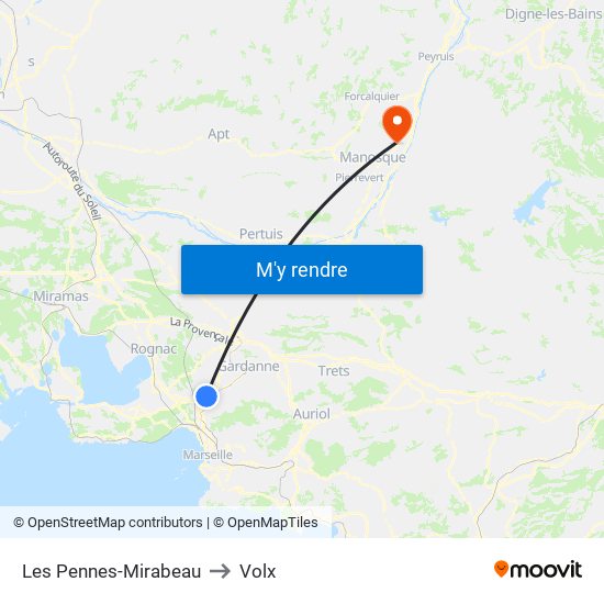 Les Pennes-Mirabeau to Volx map