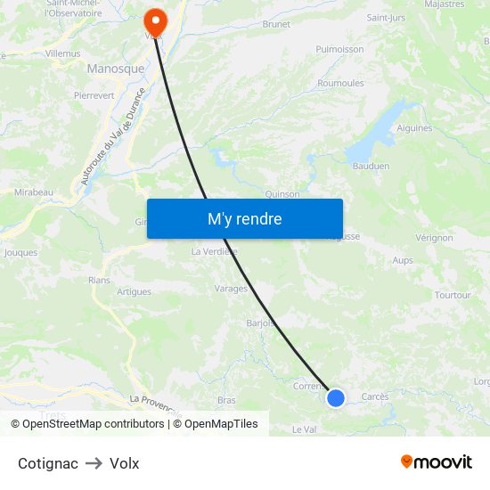 Cotignac to Volx map