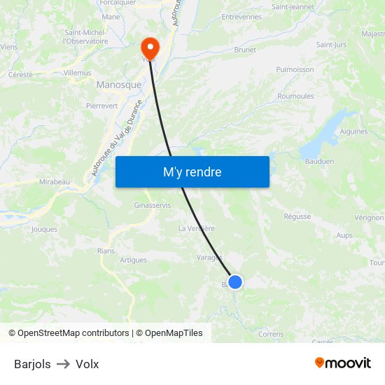 Barjols to Volx map