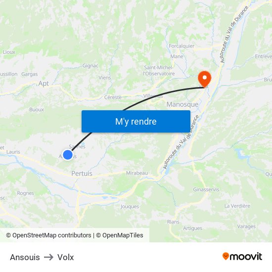 Ansouis to Volx map
