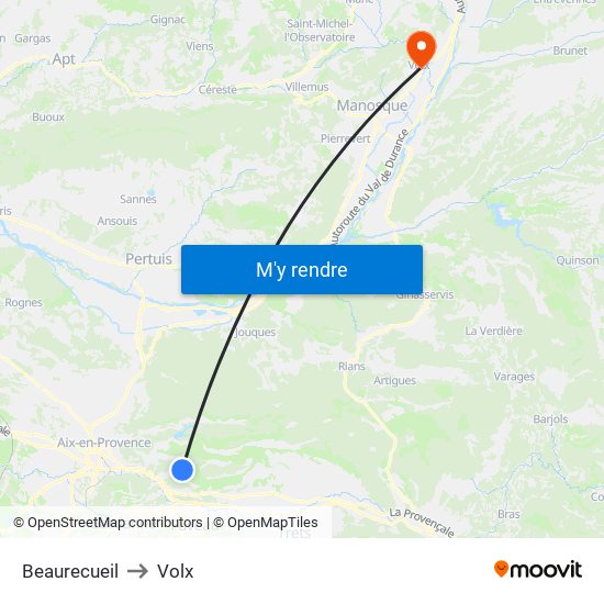 Beaurecueil to Volx map