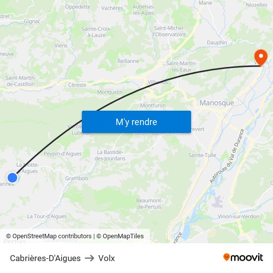 Cabrières-D'Aigues to Volx map
